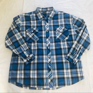 Blue Gear Long Sleeve Shirt Blue Plaid 4XL